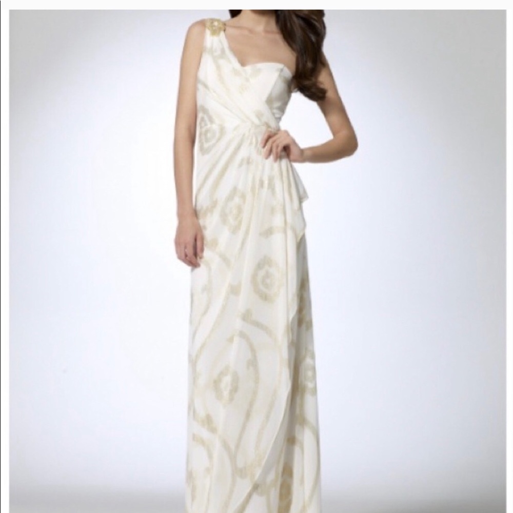 Cache white and gold formal floor length dress